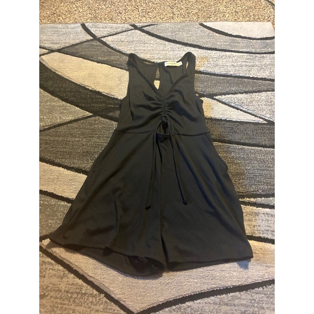 Live To Be Spoiled Womens Black Ribbed Cutout Romper Sleeveless Size S